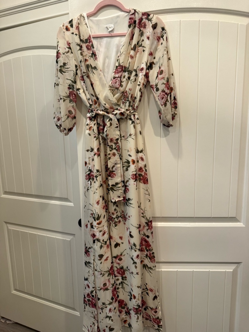 Floral Wrap Maxi Dress - Cream with Rose Print